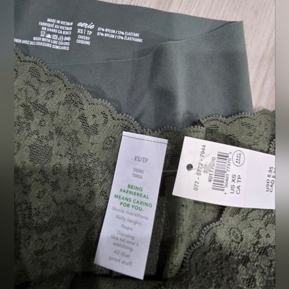 Aerie New Green Undies Lace Thong Seamless Cheeky Size XS - Picture 2 of 3